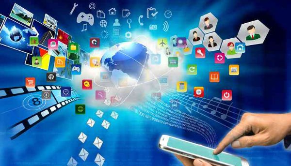 smartphone with flying icons